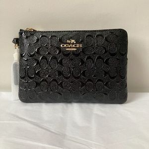 Coach Corner Zip Signature Debossed Patent Leather Wristlet
